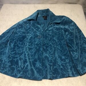 RQT Womens Jacket Blue Leaf Pattern Size Extra Large One Button Holidays Festive